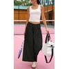 image:imageCHARTOU Women Summer Tie Front Wide Leg Pants Casual Loose Elastic Waist Baggy Pants with PocketsBlack