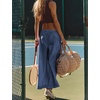image:imageCHARTOU Women Summer Tie Front Wide Leg Pants Casual Loose Elastic Waist Baggy Pants with PocketsNavy