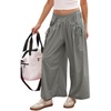 image:imageCHARTOU Women Summer Tie Front Wide Leg Pants Casual Loose Elastic Waist Baggy Pants with PocketsGrey
