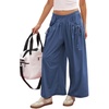 image:imageCHARTOU Women Summer Tie Front Wide Leg Pants Casual Loose Elastic Waist Baggy Pants with PocketsNavy
