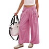 image:imageCHARTOU Women Summer Tie Front Wide Leg Pants Casual Loose Elastic Waist Baggy Pants with PocketsPink