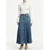 image:imageCHARTOU Women Denim Maxi Skirt High Rise A Line Belted Skirt with PocketsBlue