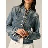 image:imageCHARTOU Women Fall Cropped Denim Jacket Stand Collar Button Down Jean CoatBlue