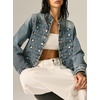 image:imageCHARTOU Women Fall Cropped Denim Jacket Stand Collar Button Down Jean CoatBlue