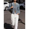 image:imageCHARTOU Women Fall Cropped Denim Jacket Stand Collar Button Down Jean CoatBlue