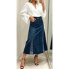 image:imageCHARTOU Women High Waist Denim Midi Skirt Lace Patchwork Casual Jean SkirtDark Blue