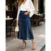 image:imageCHARTOU Women High Waist Denim Midi Skirt Lace Patchwork Casual Jean SkirtDark Blue