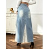 image:imageWomen Lace Patchwork Jean Skirt Dressy High Waist A Line Denim Maxi SkirtsBlue