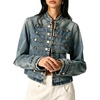 image:imageCHARTOU Women Fall Cropped Denim Jacket Stand Collar Button Down Jean CoatBlue