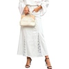 image:imageCHARTOU Women High Waist Denim Midi Skirt Lace Patchwork Casual Jean SkirtBeige