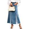 image:imageCHARTOU Women High Waist Denim Midi Skirt Lace Patchwork Casual Jean SkirtBlue