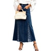 image:imageCHARTOU Women High Waist Denim Midi Skirt Lace Patchwork Casual Jean SkirtDark Blue