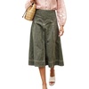 image:imageWomen Denim Midi Skirt High Waist Dressy Ruffle A Line Patchwork Jean SkirtGreen