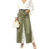 image:imageWomen Lace Patchwork Jean Skirt Dressy High Waist A Line Denim Maxi SkirtsGreen