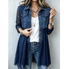 image:imageCHARTOU Women Floral Lace Patchwork Denim Jacket Buttoned Long Sleeve CoatDark Blue