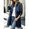 image:imageCHARTOU Women Floral Lace Patchwork Denim Jacket Buttoned Long Sleeve CoatDark Blue