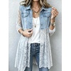 image:imageCHARTOU Women Floral Lace Patchwork Denim Jacket Buttoned Long Sleeve CoatLight Blue