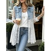 image:imageCHARTOU Women Floral Lace Patchwork Denim Jacket Buttoned Long Sleeve CoatLight Blue