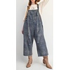image:imageCHARTOU Women Loose Leopard Print Adjustable Strap Denim Jumpsuit Wide Leg Crop Pants One Piece OutfitsBlue