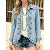 image:imageCHARTOU Women Ruffle Denim Jacket Button Down Long Sleeve Casual Jean CoatLight Blue
