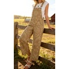 image:imageCHARTOU Womens Paisley Print Denim Overalls Adjustable Straps Baggy Bib Overalls Casual Wide Leg Jean Jumpsuit with PocketsKhaki