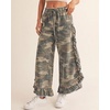 image:imageCHARTOU Womens Y2k Drawstring Jeans Baggy Distressed Ruffle Trim Denim Camo PantsCamo