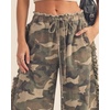 image:imageCHARTOU Womens Y2k Drawstring Jeans Baggy Distressed Ruffle Trim Denim Camo PantsCamo