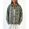 image:imageCamo Jean Jacket Women Button Down Oversized Denim Jacket with PocketsArmy Green