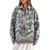 image:imageCamo Jean Jacket Women Button Down Oversized Denim Jacket with PocketsGrey