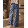 image:imageWomen Checkered Flared Jeans Baggy Midi Waisted Plaid Denim Wide Leg PantsBlue