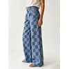 image:imageWomen Checkered Flared Jeans Baggy Midi Waisted Plaid Denim Wide Leg PantsBlue