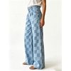 image:imageWomen Checkered Flared Jeans Baggy Midi Waisted Plaid Denim Wide Leg PantsLight Green