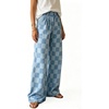 image:imageWomen Checkered Flared Jeans Baggy Midi Waisted Plaid Denim Wide Leg PantsLight Green