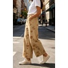 image:imageWomen Summer Wide Leg Crop Palazzo Denim Pants Loose Boho Floral Ankle JeansKhaki