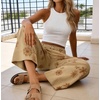 image:imageWomen Summer Wide Leg Crop Palazzo Denim Pants Loose Boho Floral Ankle JeansKhaki