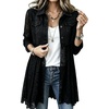 image:imageCHARTOU Women Floral Lace Patchwork Denim Jacket Buttoned Long Sleeve CoatBlack