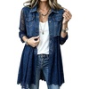 image:imageCHARTOU Women Floral Lace Patchwork Denim Jacket Buttoned Long Sleeve CoatDark Blue