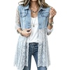 image:imageCHARTOU Women Floral Lace Patchwork Denim Jacket Buttoned Long Sleeve CoatLight Blue