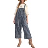 image:imageCHARTOU Women Loose Leopard Print Adjustable Strap Denim Jumpsuit Wide Leg Crop Pants One Piece OutfitsBlue