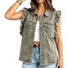 image:imageCHARTOU Women Ruffle Flutter Sleeve Denim Vest Camo Jeans Button Down Short JacketGrey Green