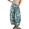 image:imageCHARTOU Women Y2k Barrel Jeans Loose High Rise Crop Wide Leg Seam Front Denim PantsBlue Camo