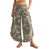 image:imageCHARTOU Womens Y2k Drawstring Jeans Baggy Distressed Ruffle Trim Denim Camo PantsCamo