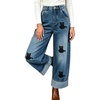 image:imageWomen High Waisted Wide Leg Jeans Black Cat Print Rolled Cuff Denim PantsBlue