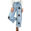 image:imageWomen High Waisted Wide Leg Jeans Black Cat Print Rolled Cuff Denim PantsLight Blue