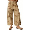 image:imageWomen Summer Wide Leg Crop Palazzo Denim Pants Loose Boho Floral Ankle JeansKhaki