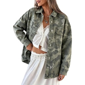 image:imageCamo Jean Jacket Women Button Down Oversized Denim Jacket with PocketsArmy Green