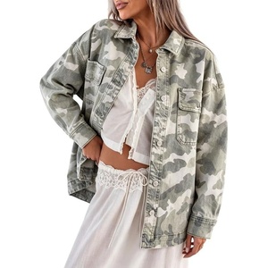 image:imageCamo Jean Jacket Women Button Down Oversized Denim Jacket with PocketsGreen