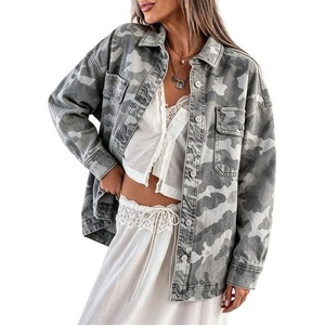 image:imageCamo Jean Jacket Women Button Down Oversized Denim Jacket with PocketsGrey