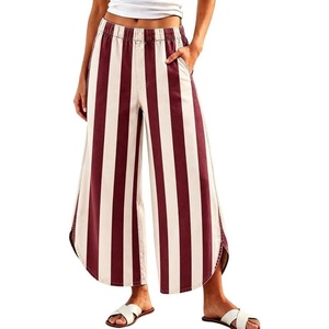 image:imageWomen Striped Wide Leg Jeans Y2k Elastic Waist Tulip Hem Ankle Denim PantsWine