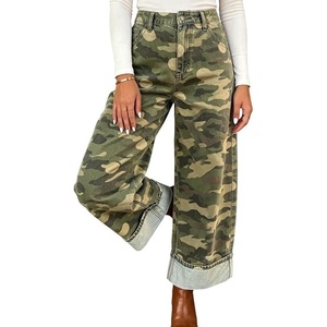 image:imageWomen Y2k Camo Denim Pants Baggy Casual High Rise Cuffed Hem Wide Leg JeansCamo